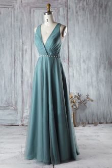 greenish-blue-classic-v-neck-bridesmaid-dress-with-net-overlay-1-thumb-6928374