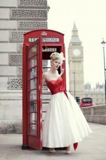cute red and white two tone tea leagth strapless short wedding dress